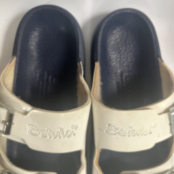 Betula Birkenstock Size 40 Sandals Flip Flop White Navy Waterproof - Picture 7 of 7